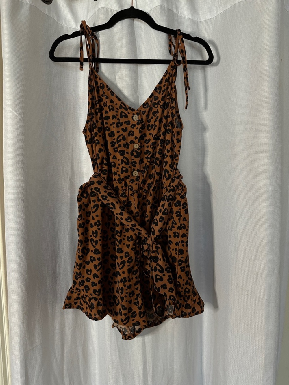 SHEIN Women’s Brown Leopard Print Tie-Strap One-Piece Romper Size L